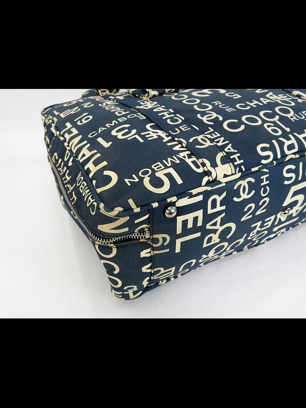 CHANEL Navy and Cream Logo Travel Tote